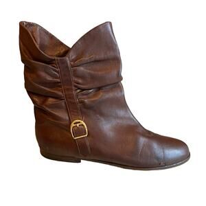 Gucci Leather Slouchy Flat Ankle Boots Brown 8